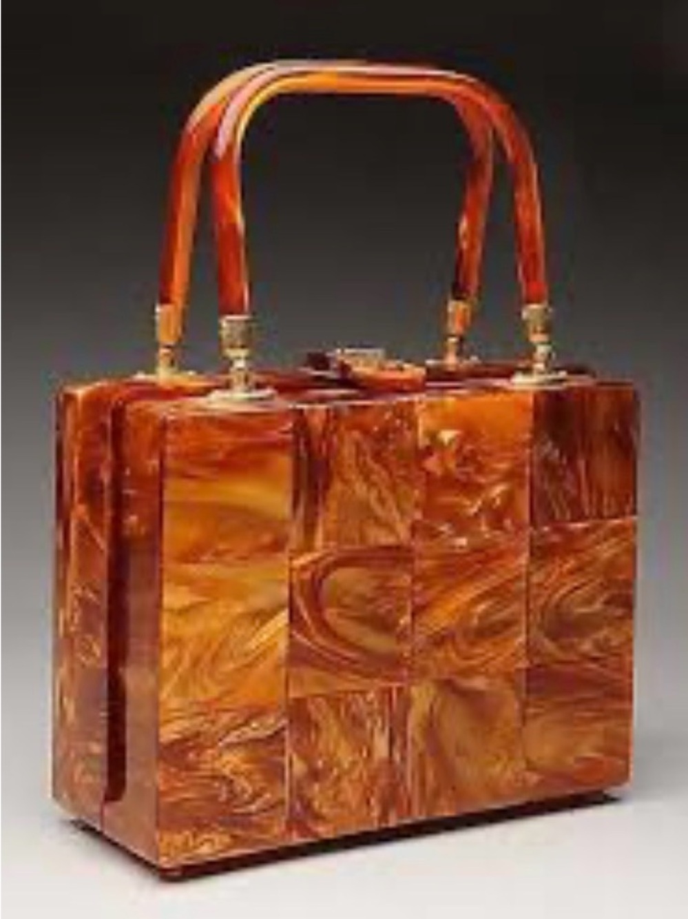 Stylecraft Miami Honey Marble Lucite Box Purse Bag Vintage 1950s Classic Rare